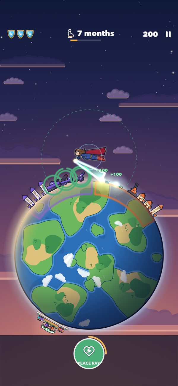 The heroine's peace beam turns a cannon into a football stadium