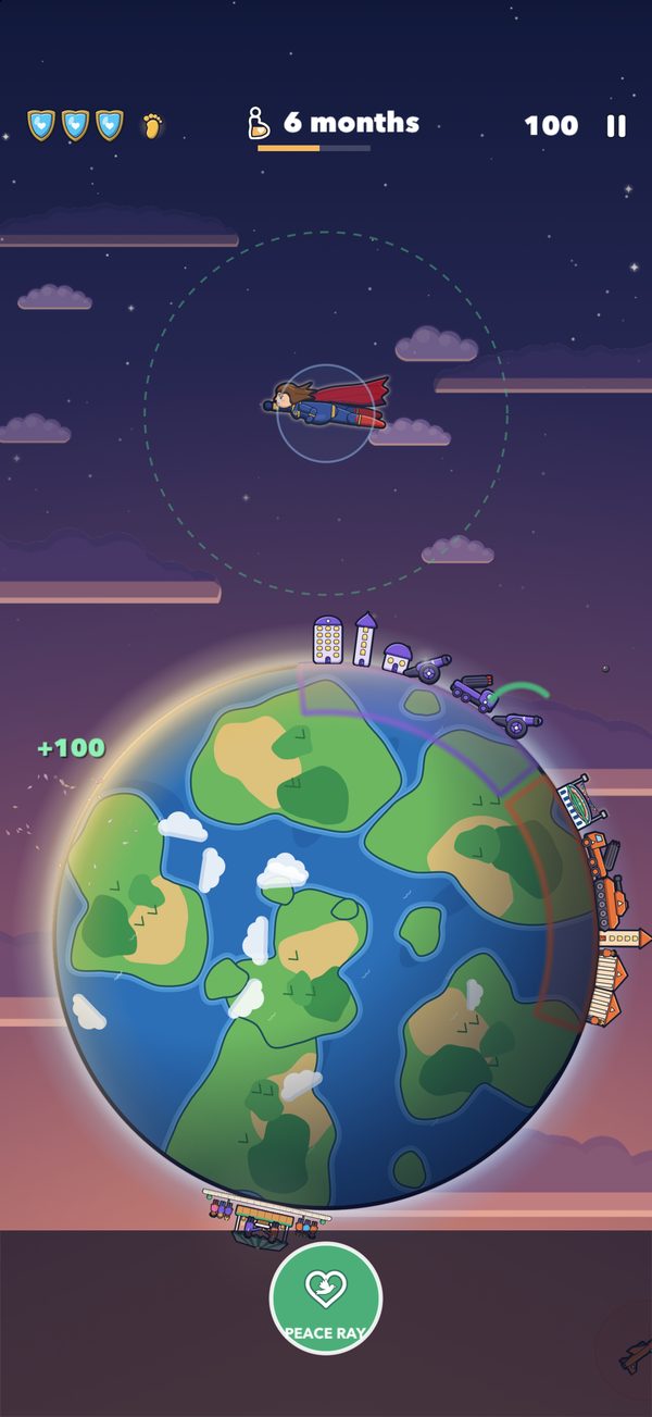 Flying over the turning planet